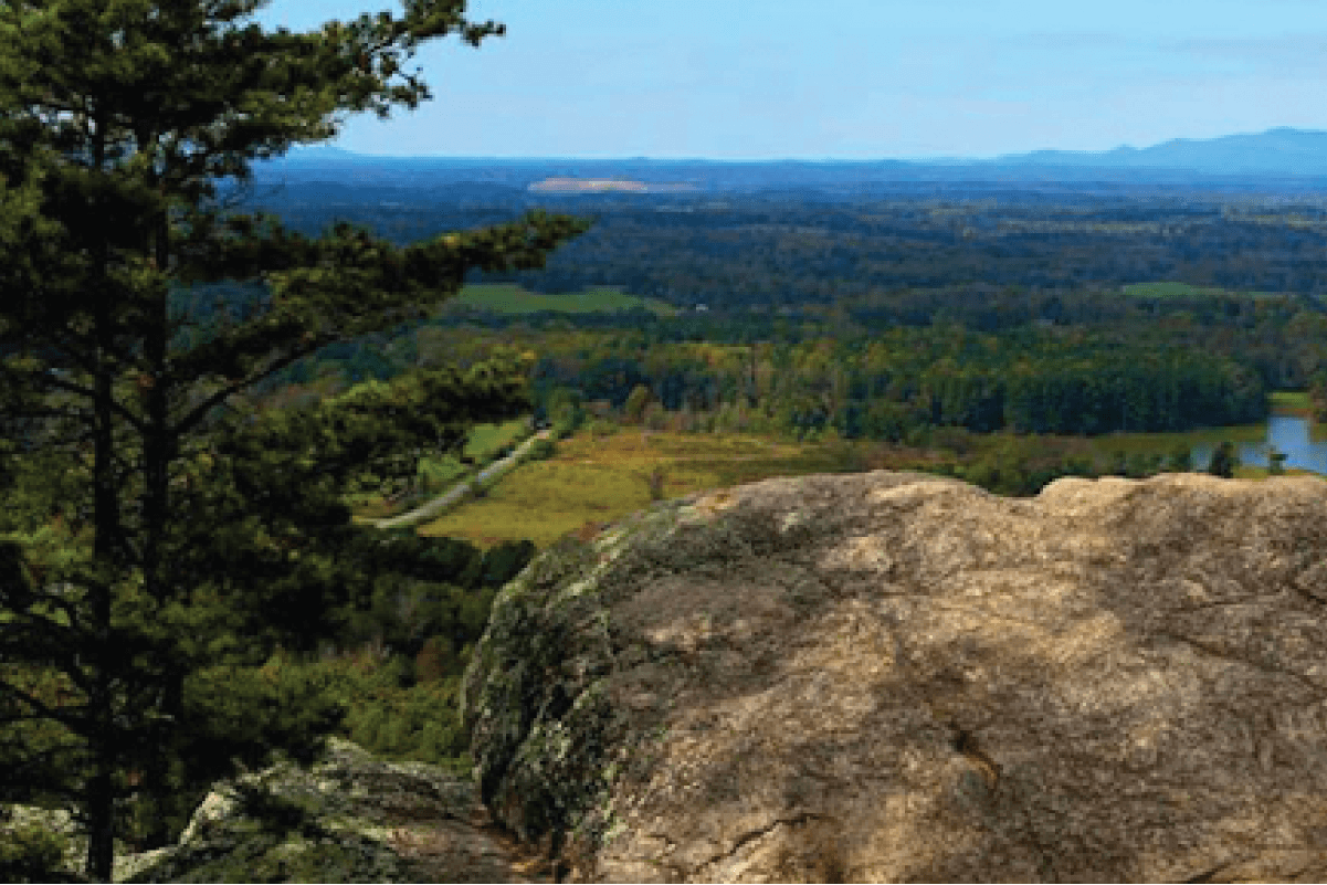 The view north from the Indian Seats overlook at Sawnee Mountain Preserve
