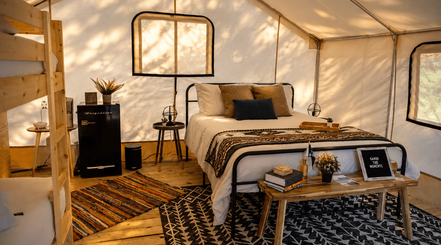 Glamping tent at Lake Lanier in Forsyth County, GA