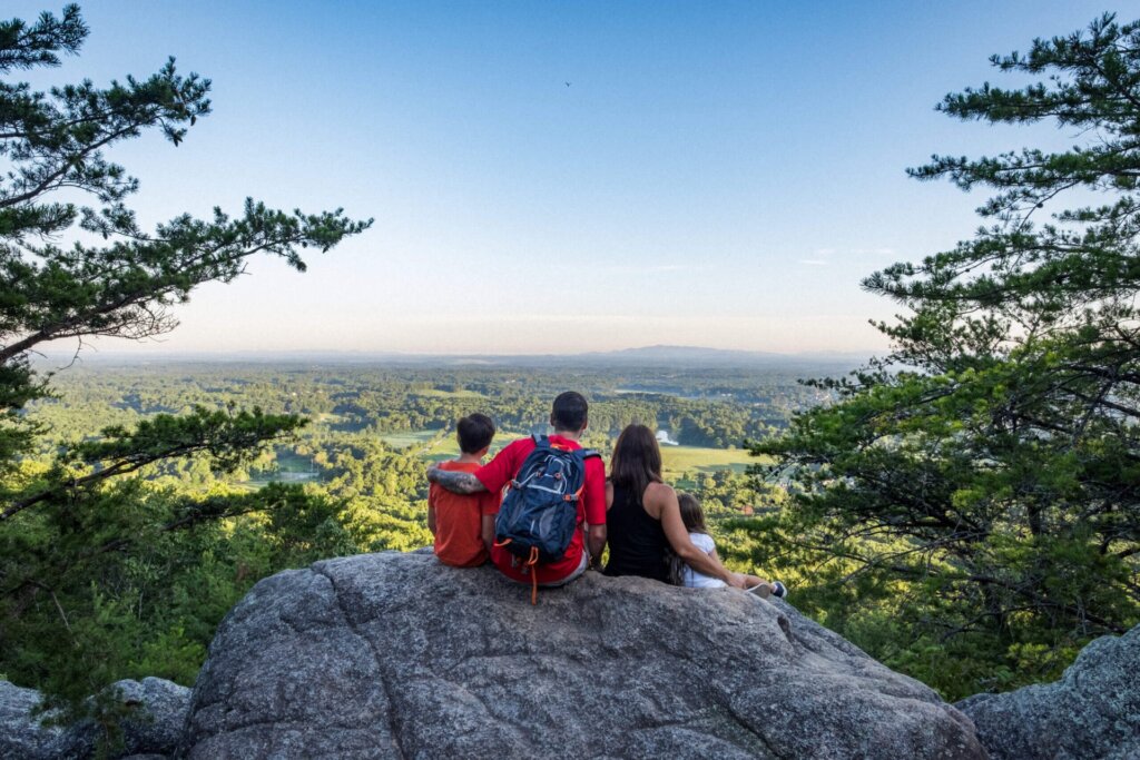 family hiking at sawnee mountain