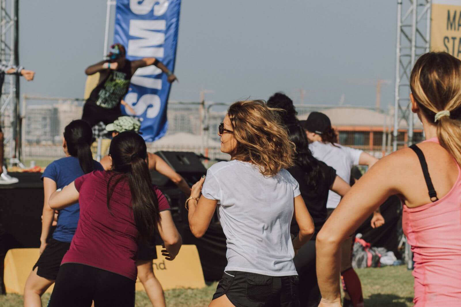 Outdoor group dance fitness class