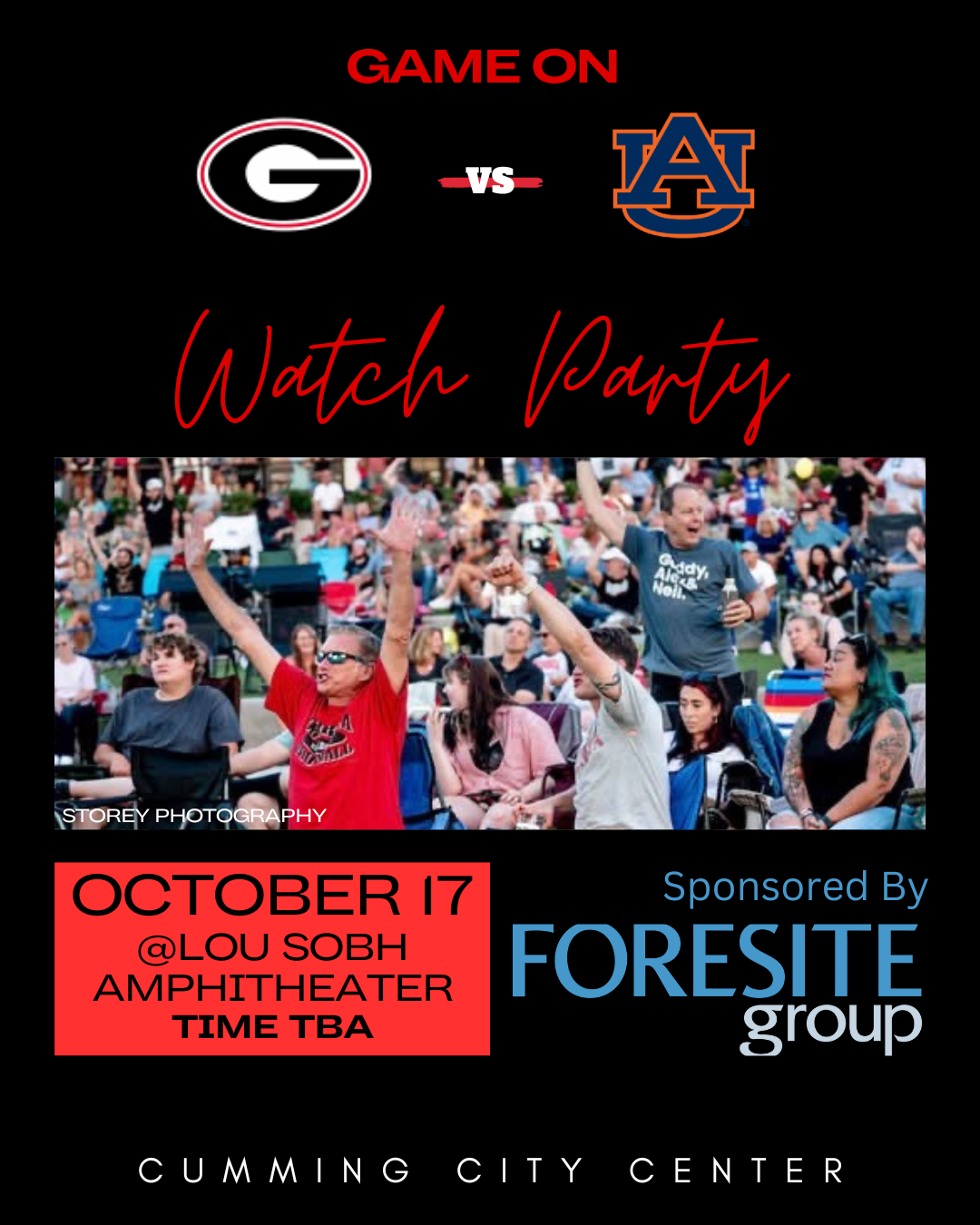 GA vs. AU Game Day Watch Party event flyer, Cumming City Center