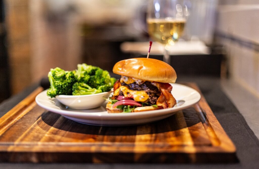 Smash burger at Windward Tavern on McGinnis Ferry Road